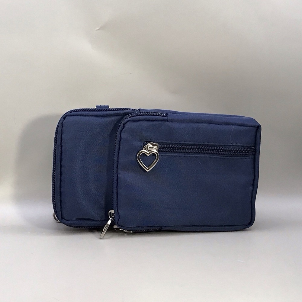 Navy Blue Small Crossbody Phone Purse Bag Wallet‎ With Heart Pulls